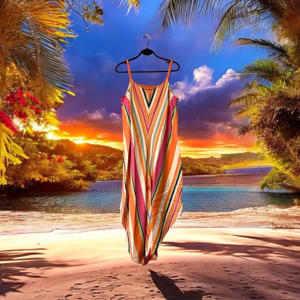 Everlily Brightly Coloured Striped Linen/Rayon Jumpsuit